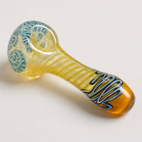 Yellow & Teal Swirl Glass Spoon Pipe – 4”
