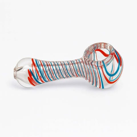 Red & Blue Swirl Glass Spoon Pipe